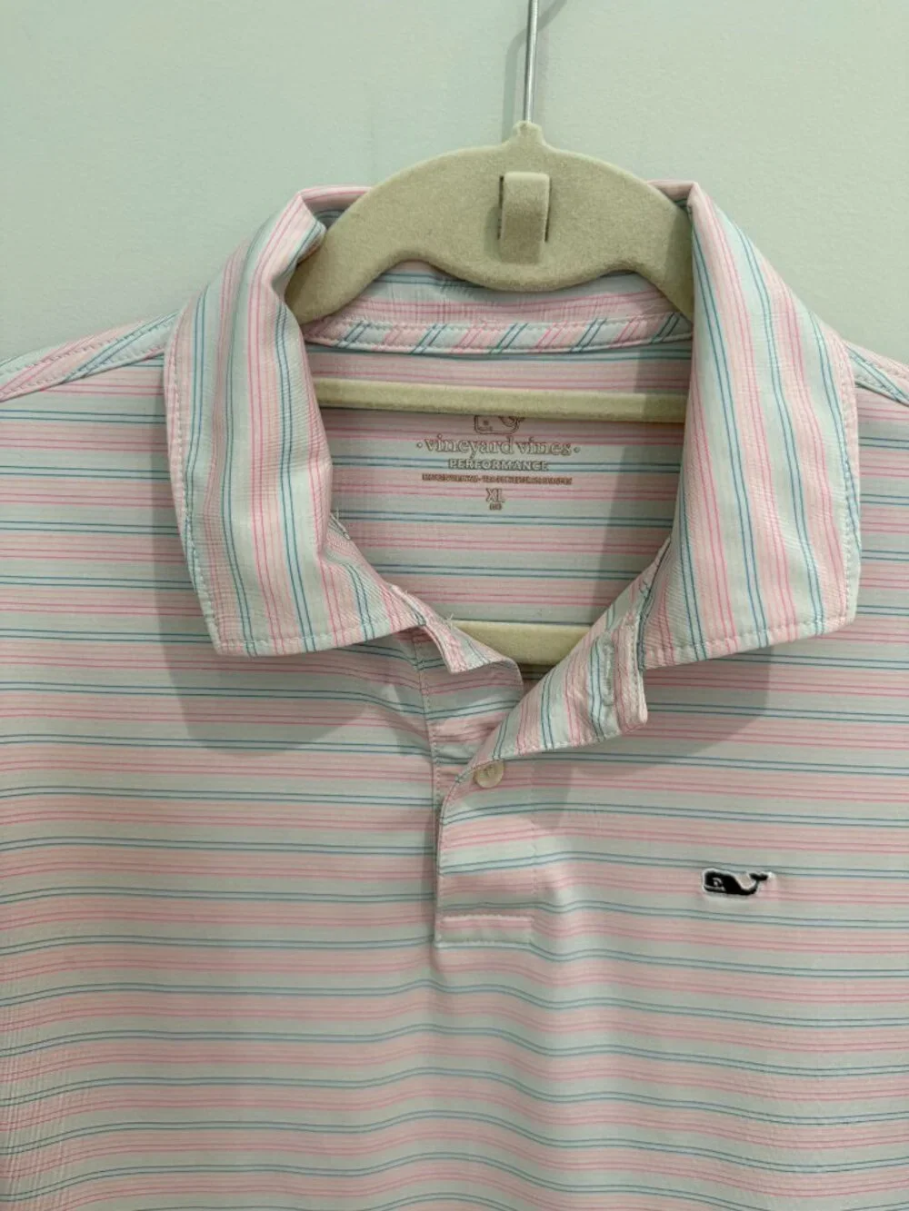 Vineyard Vines Boys XL 18 Performance Polo Shirt Pink Blue Striped Short Sleeve